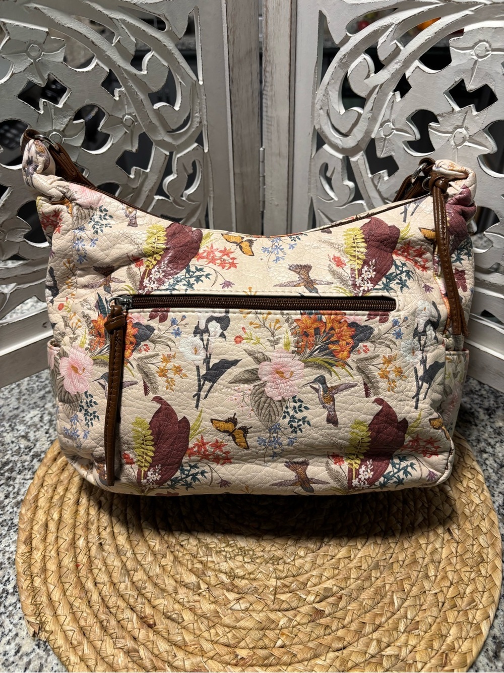 Bueno Floral Quilted Shoulder Bag in Cream and Brown - Picture 6 of 14